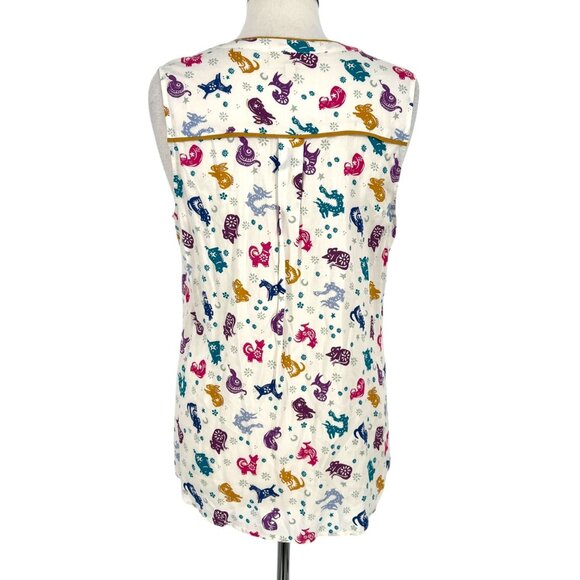 ModCloth Zodiac Print Sleeveless Blouse White Multicolor Size Large - Picture 8 of 13